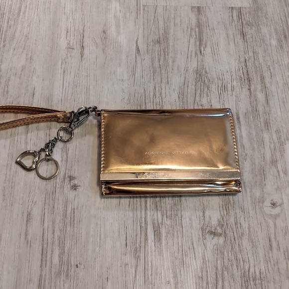 Rose Gold Metallic Pink Adrienne Vittadini‎ Studio Wristlet with Charm - Picture 1 of 5
